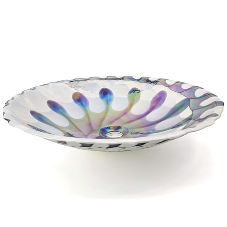 Ruvati 20 inch Murano Glass Art Drop In Round Decorative Pattern Bathroom Sink Spira Luxe Pearl White RVB3035